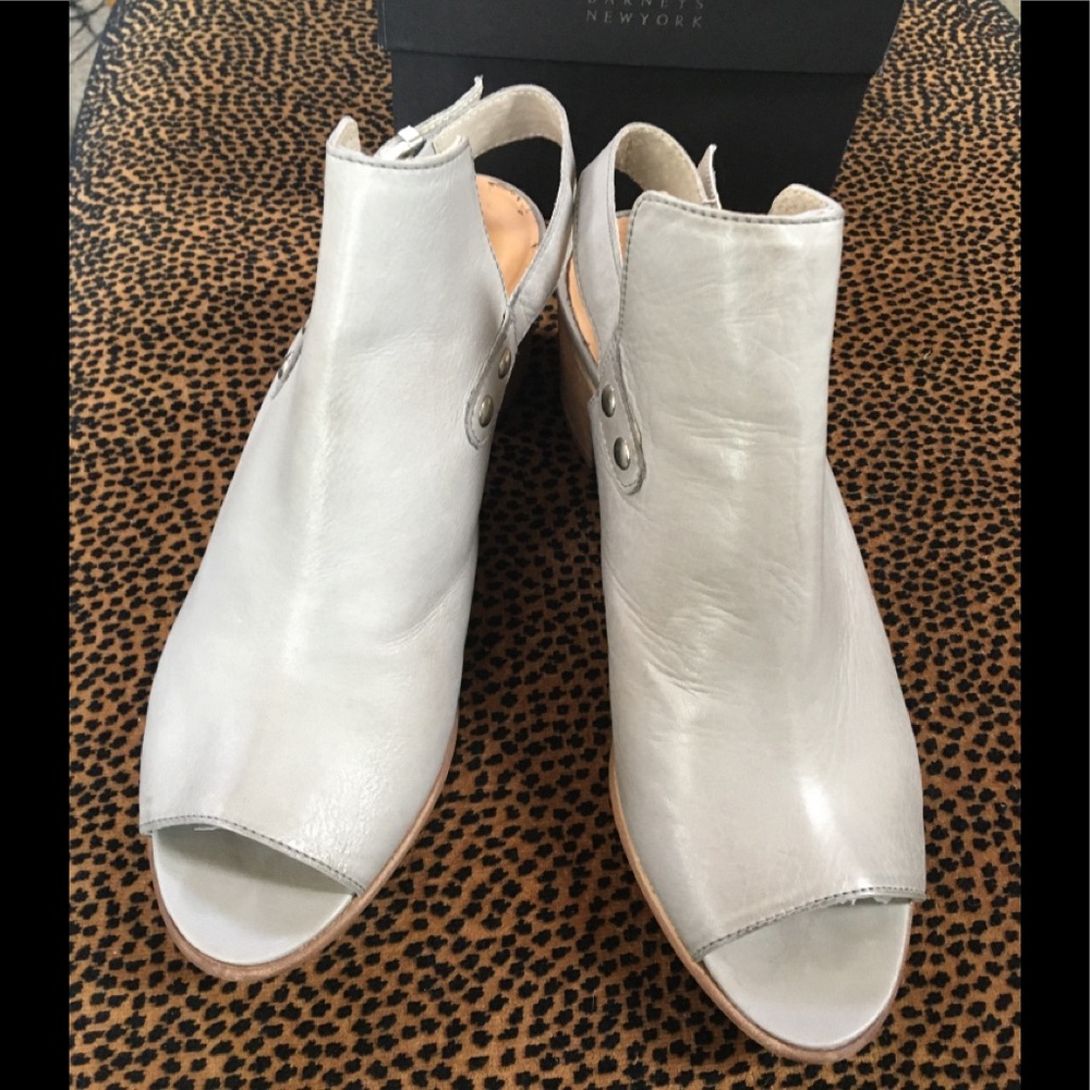 Great grey open toed booties/shoes! Barney’s